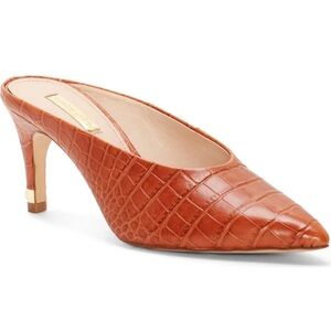 LOUISE ET CIE Karas Brown Leather Embossed Pointed Toe Mule 7.5 EUC Worn 1x $139